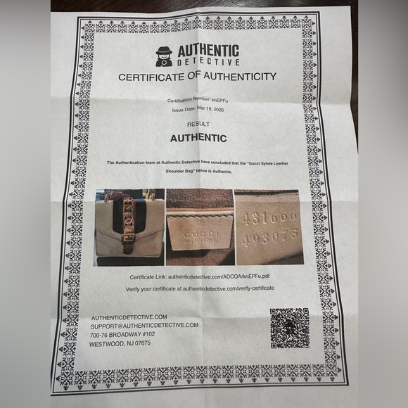 Gucci Sylvie Mini Shoulder Bag White Leather Web Stripe Ribbon Chain 2018 COA - Picture 10 of 13